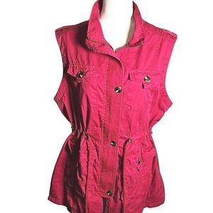 Women's Red Sleeveless, Drawstring Waist Cargo Vest by Switch Hoods Size XL
